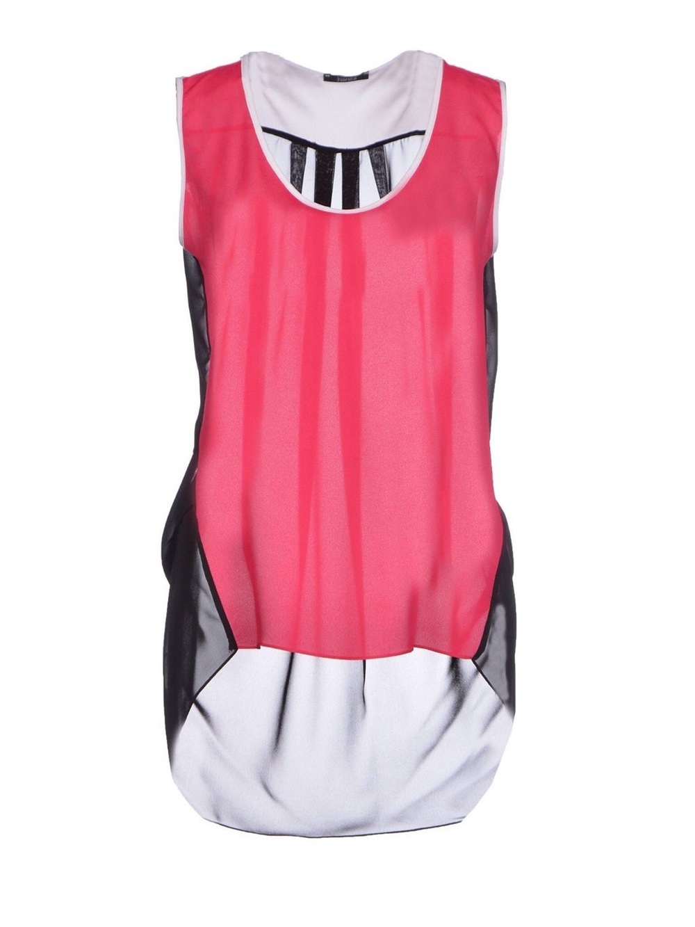 Hanita Italy Women's Color Block Black/Pink/White Hi-Lo Blouse - Sz M